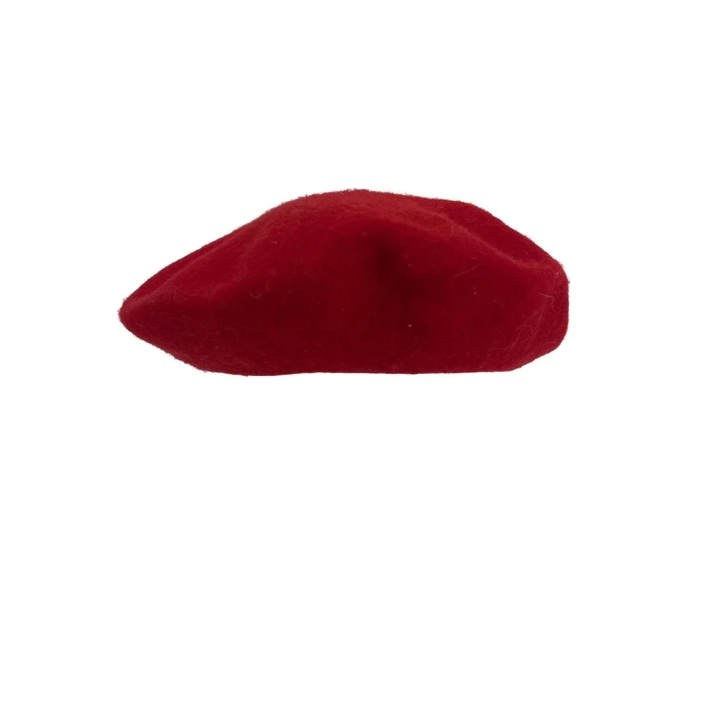 Red‎ Wool Felt Beret Parisian French Style Artist Hat Solid Red One Size